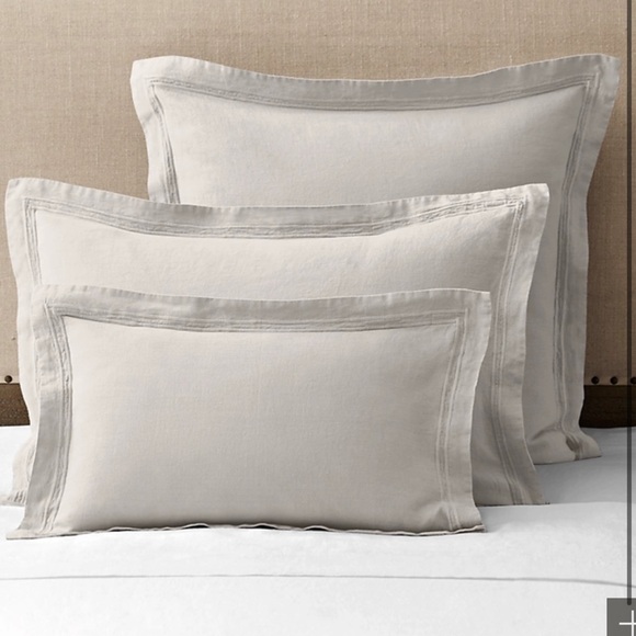 Restoration Hardware Grey Stonewashed Belgian Linen Satin Stitch Pillow Sham
